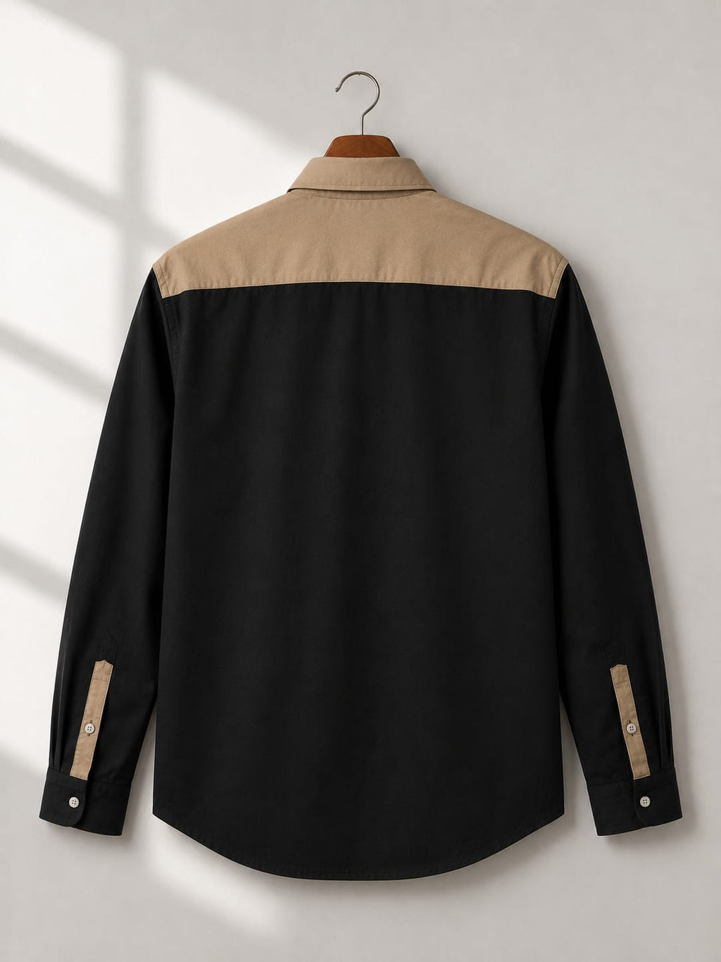 Men's Premium Black & Beige Color Block Full Sleeve Casual Shirt [1001 ]
