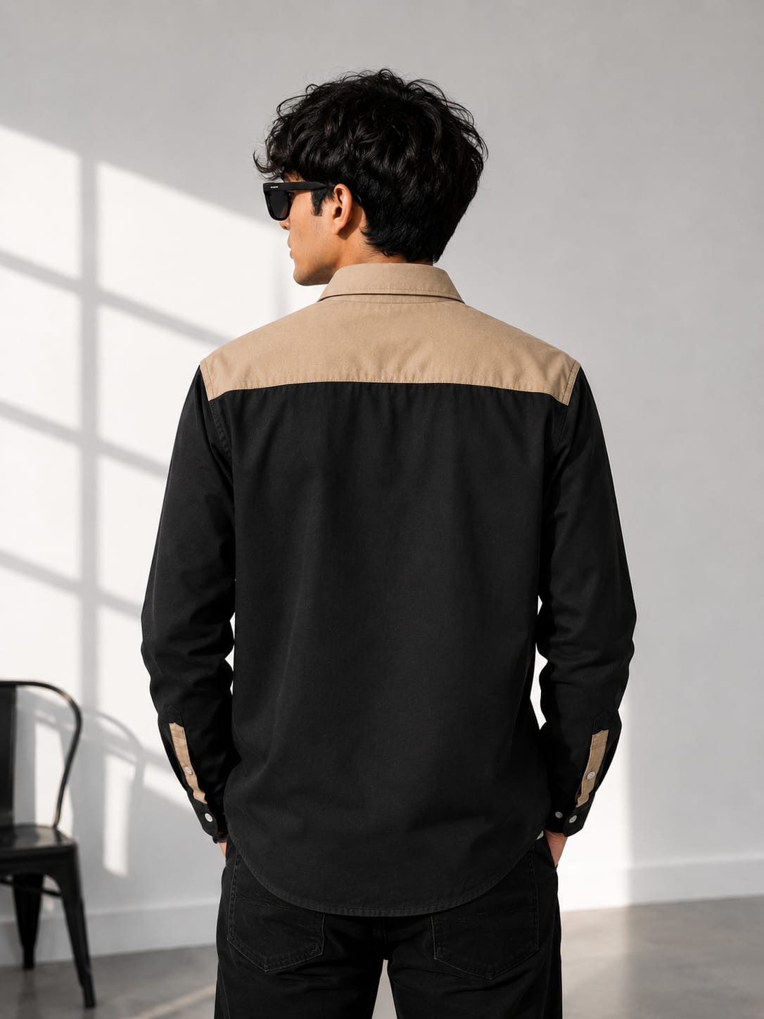 Men's Premium Black & Beige Color Block Full Sleeve Casual Shirt [1001 ]