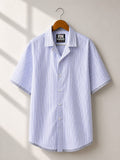 Men's Blue Striped Racing Team Back Print Oversized Shirt [1002]