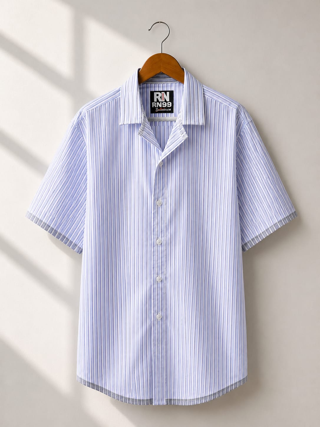 Men's Blue Striped Racing Team Back Print Oversized Shirt [1002]
