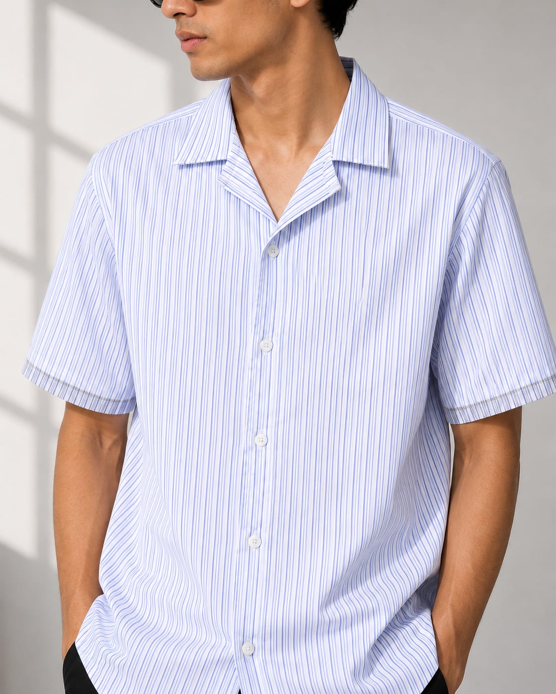 Men's Blue Striped Racing Team Back Print Oversized Shirt [1002]