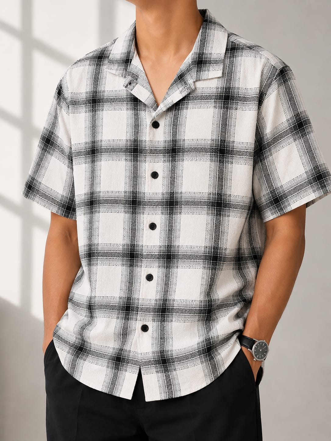 Men's White & Black Checkered Casual Half Sleeve Shirt [1003]
