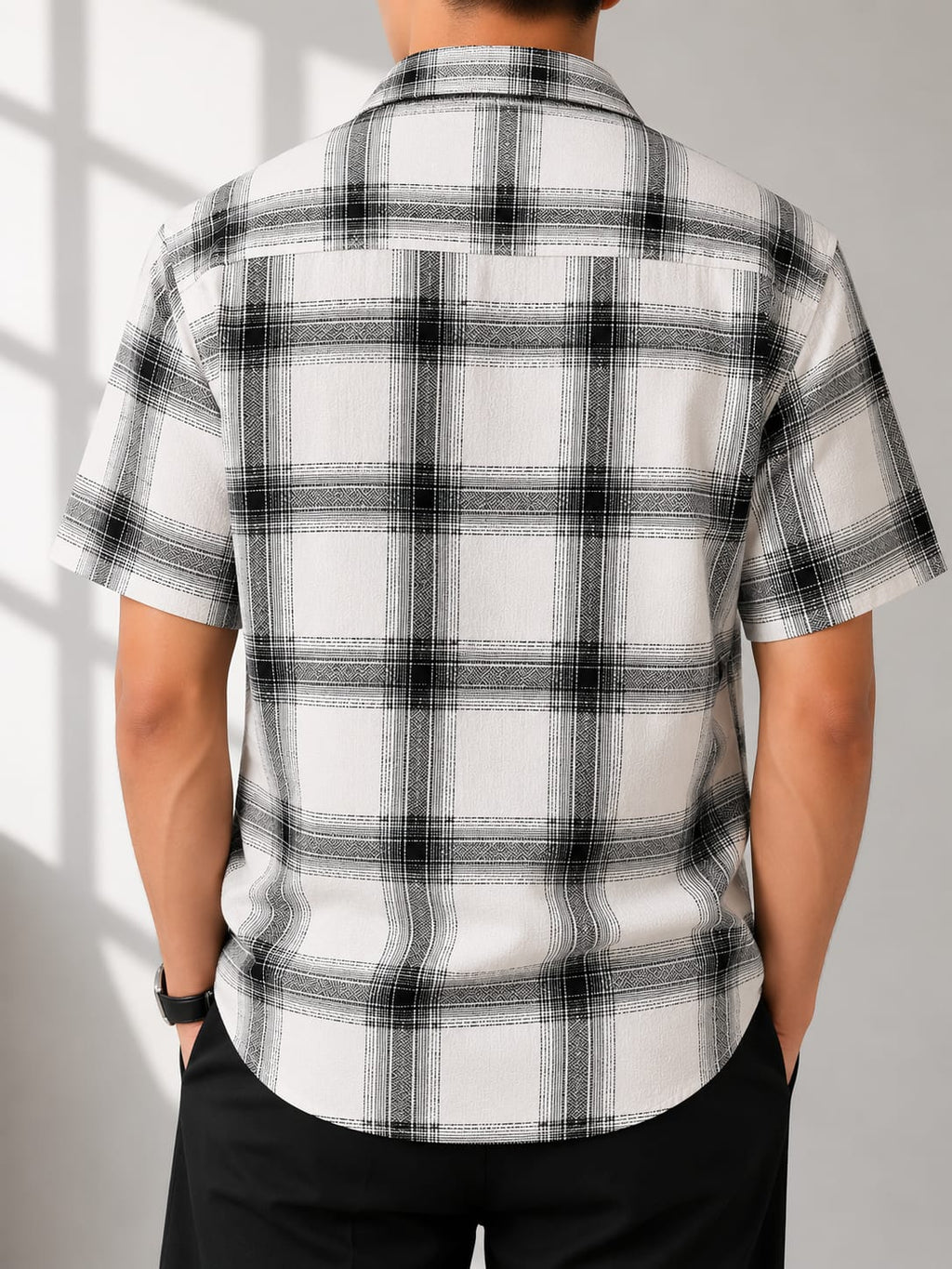 Men's White & Black Checkered Casual Half Sleeve Shirt [1003]