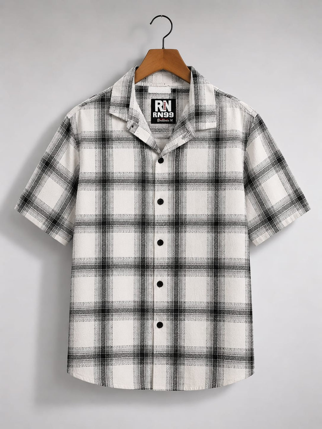 Men's White & Black Checkered Casual Half Sleeve Shirt [1003]
