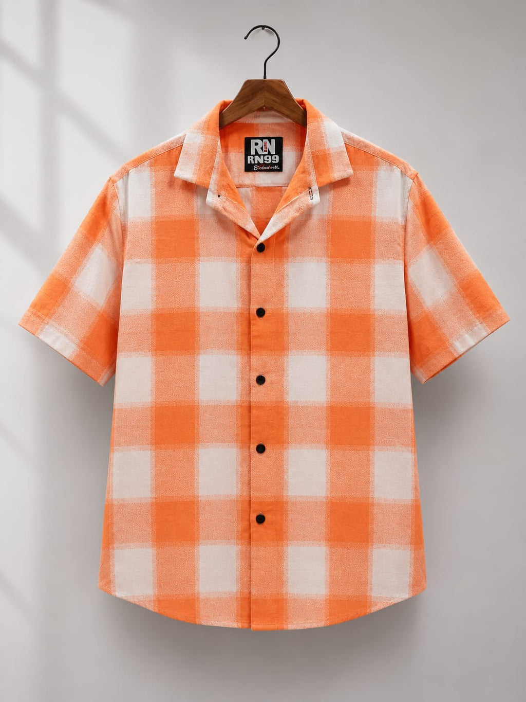 Men's Orange Checkered Ferrari Graphic Back Print Shirt [1004]