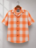 Men's Orange Checkered Ferrari Graphic Back Print Shirt [1004]