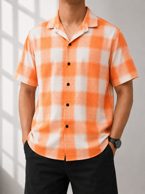 Men's Orange Checkered Ferrari Graphic Back Print Shirt [1004]
