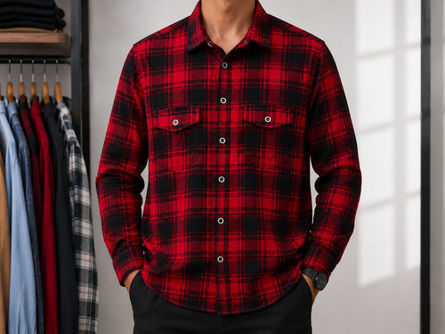 Men's Red & Black Checked Full Sleeve Casual Flannel Shirt [1005]