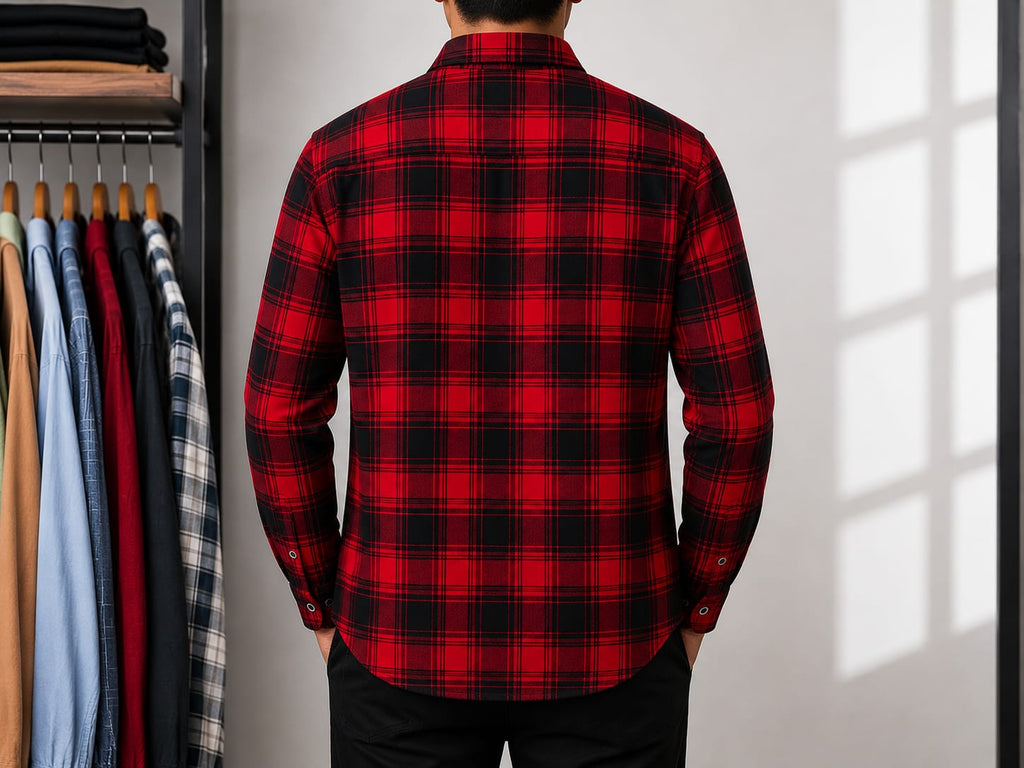 Men's Red & Black Checked Full Sleeve Casual Flannel Shirt [1005]